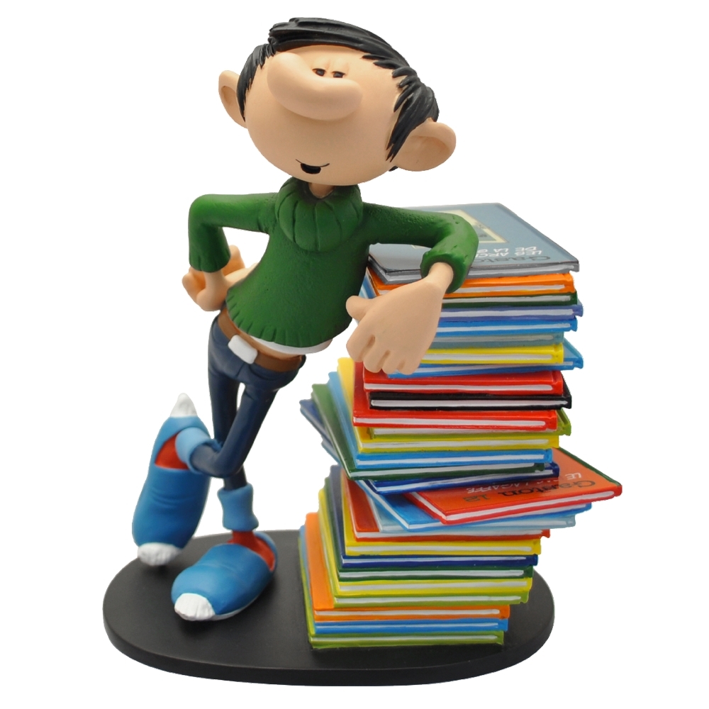 Figurine résine Gaston Lagaffe - Gaston s'appuie sur une pile de livres (Collectoys)