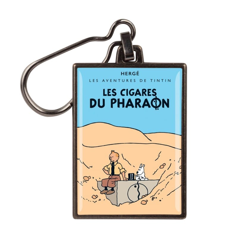 Figurine porte-clé métal Tintin - Couverture T04 Les cigares du Pharaon N/B colorisée